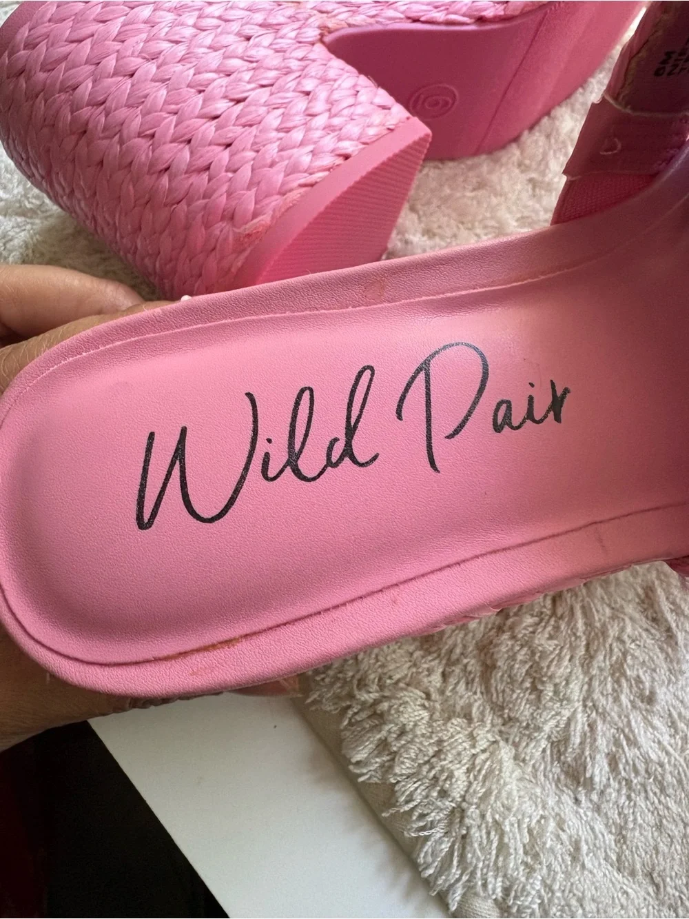 Wild Pair Hot Pink Woven Platform Slide Heels